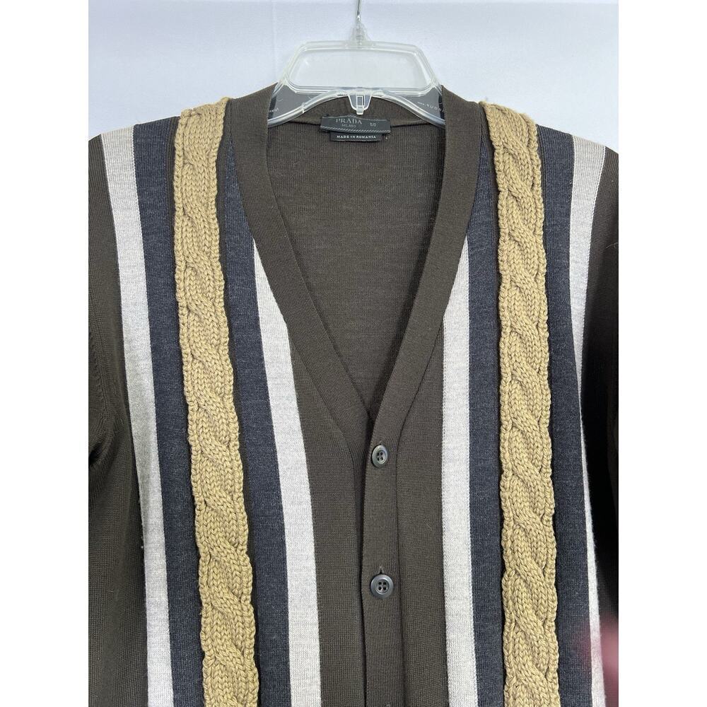 Prada Men’s Cable Knit Cardigan Sweater Size 50‎ US M Brown Wool Cashmere - Picture 10 of 16